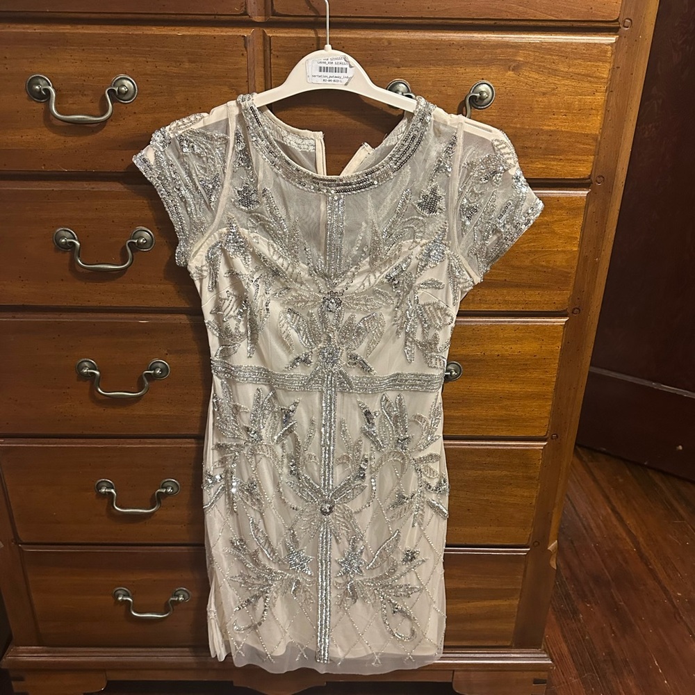 Beige Aidan Mattox Embellished Dress - Worn Once